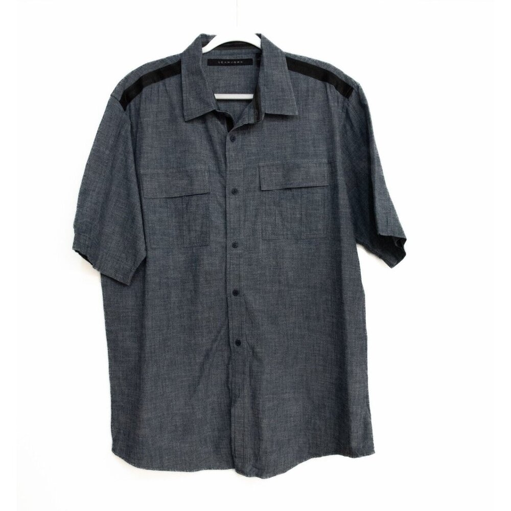 Sean John Mens Dark Gray Cotton Button Up Shirt Short Sleeve Dual Pocket 2XL